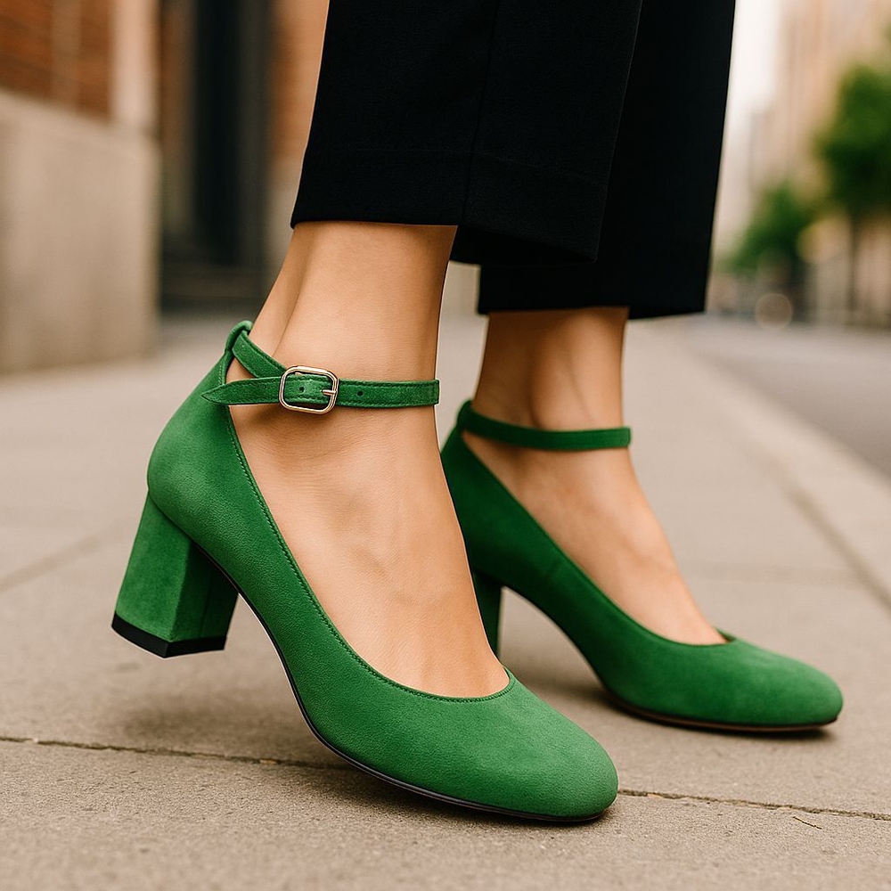 EUGISY green Women's Ankle Strap Shoes New No Tag  2.5 Inch heels